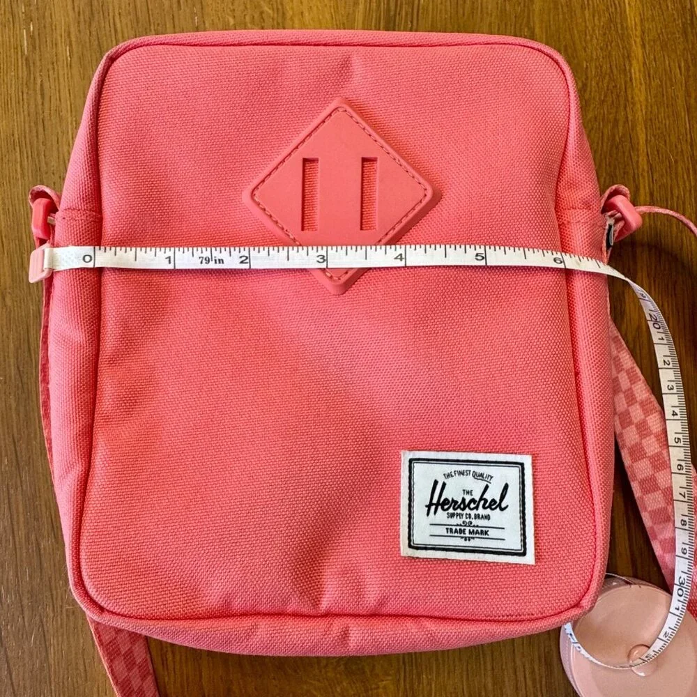 HERSCHEL SUPPLY CO. Pink Heritage Crossbody Bag With Checker Strap Tea Rose HTF - Picture 10 of 11
